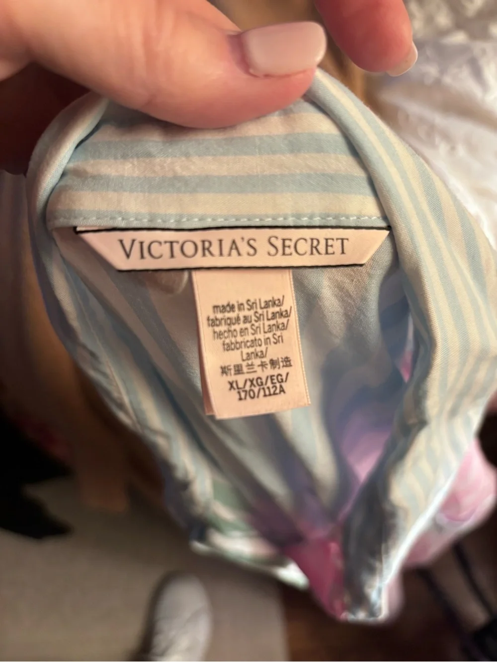 Victoria's Secret Green & Pink Striped Button-Down Sleep Shirt with Palm Pocket